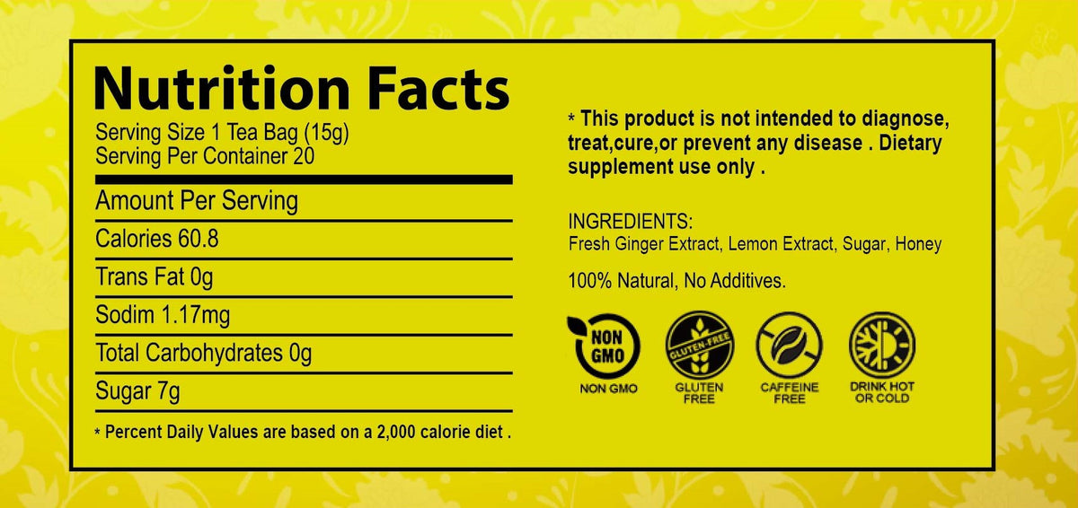 Instant Honey Lemon Ginger Tea (20 Tea Pouches)