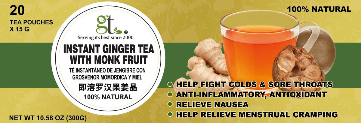 Instant Ginger Tea With Monk Fruit (20 Tea Pouches)