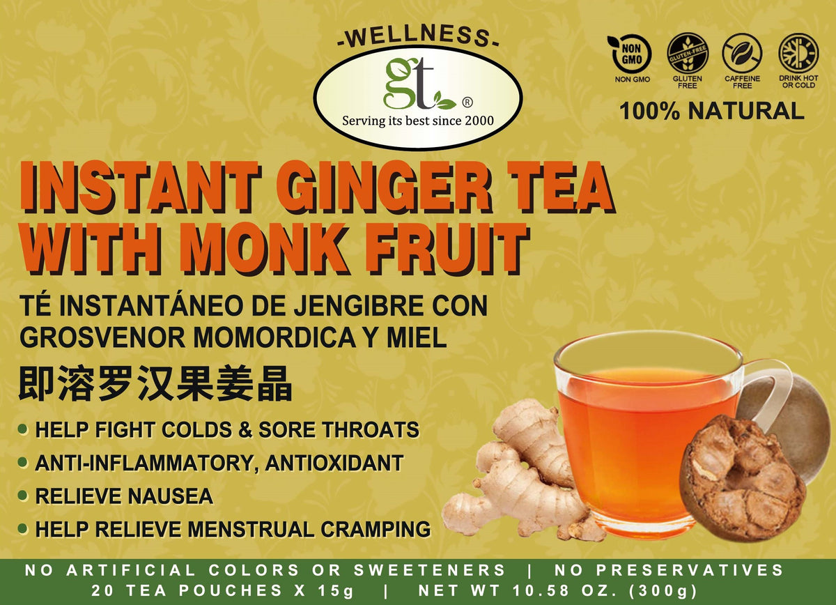 Instant Ginger Tea With Monk Fruit (20 Tea Pouches)