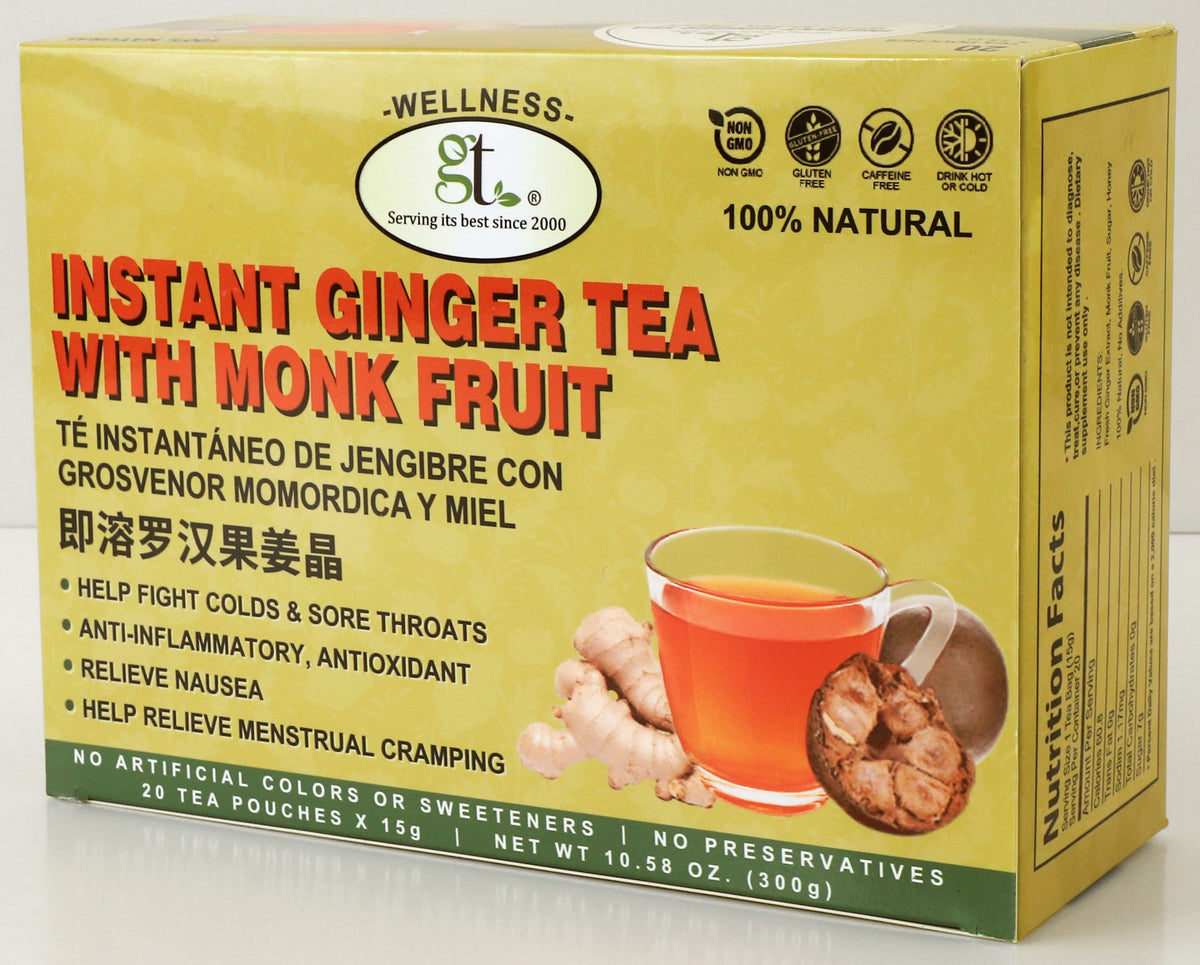 Instant Ginger Tea With Monk Fruit (20 Tea Pouches)