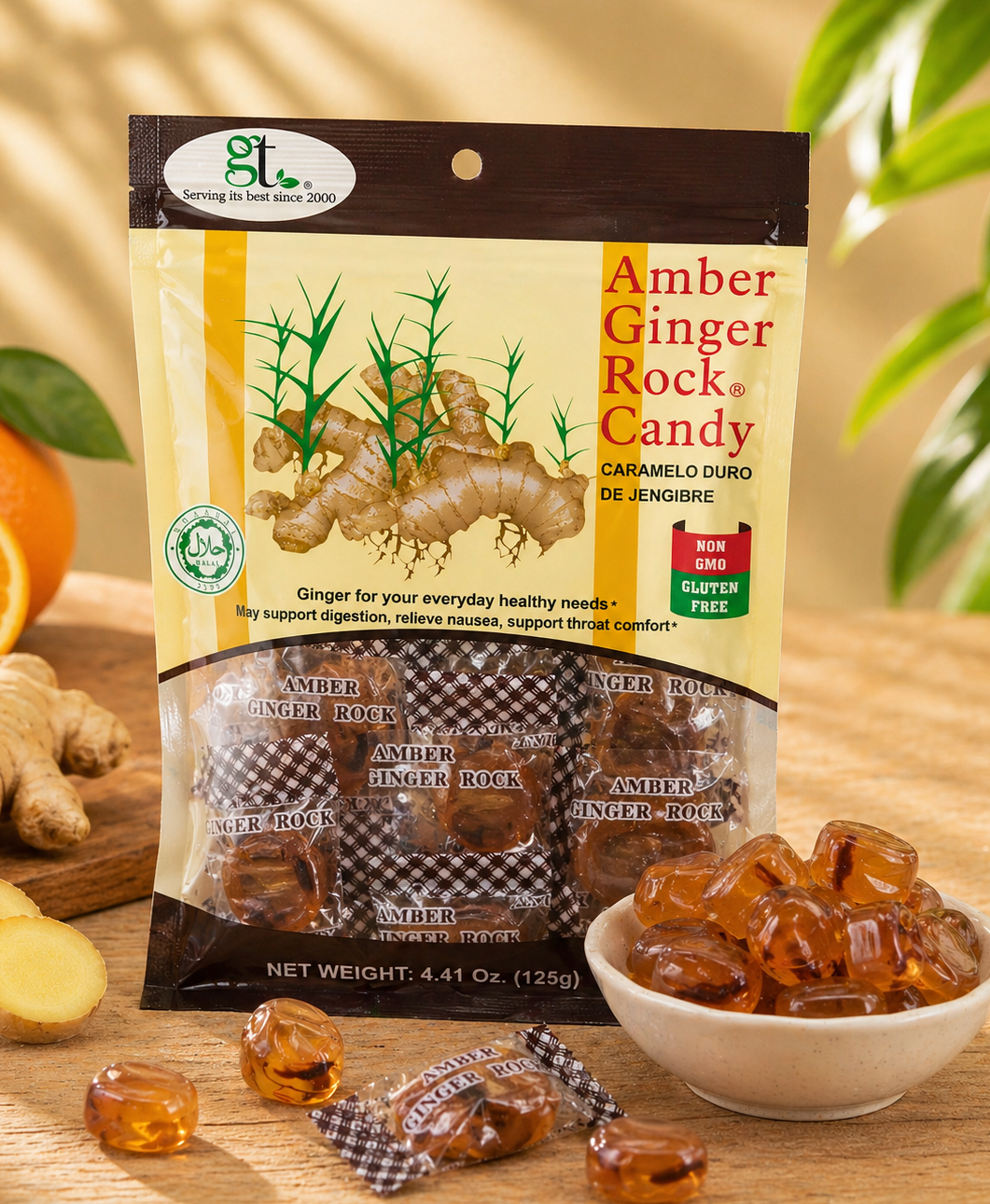 Amber Ginger Rock® Candy - GT - GoTo Tea by New Midori Trading Inc.