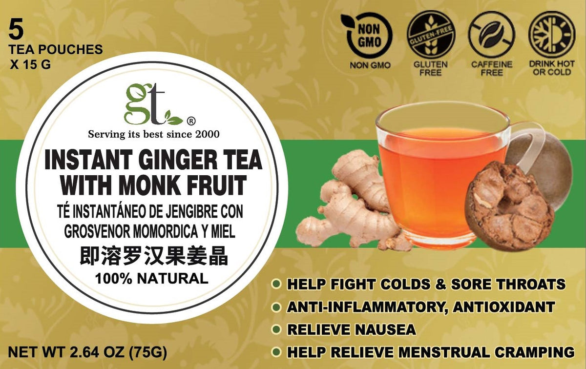 Instant Ginger Tea With Monk Fruit (5 Tea Pouches)