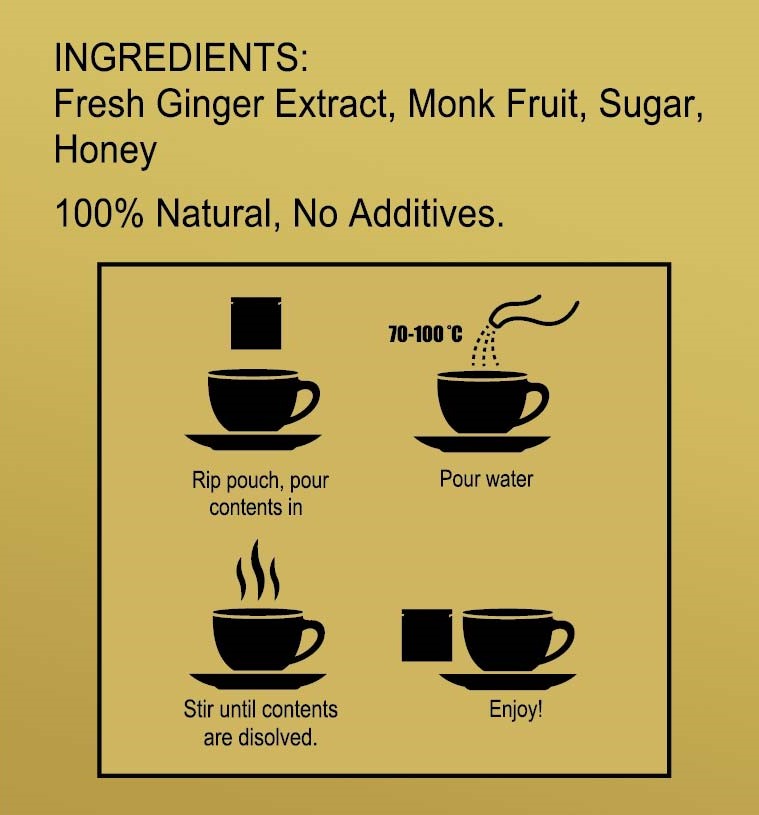 Instant Ginger Tea With Monk Fruit (5 Tea Pouches)