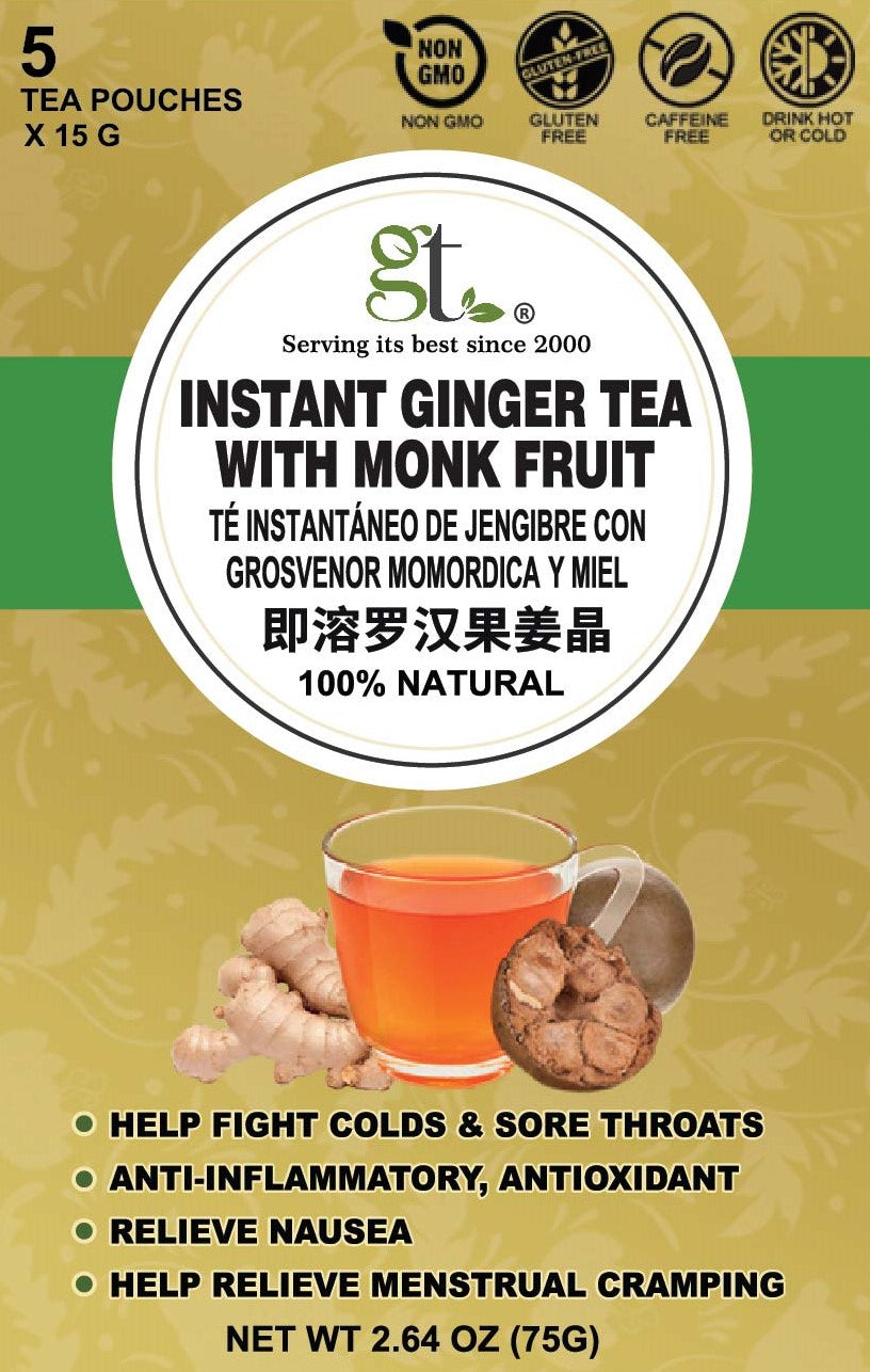 Instant Ginger Tea With Monk Fruit (5 Tea Pouches)