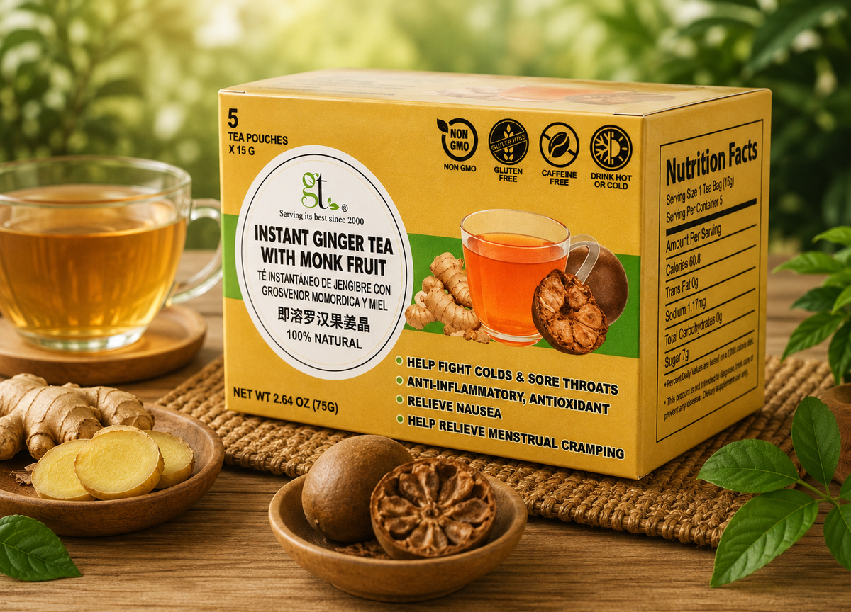 Instant Ginger Tea With Monk Fruit (5 Tea Pouches)
